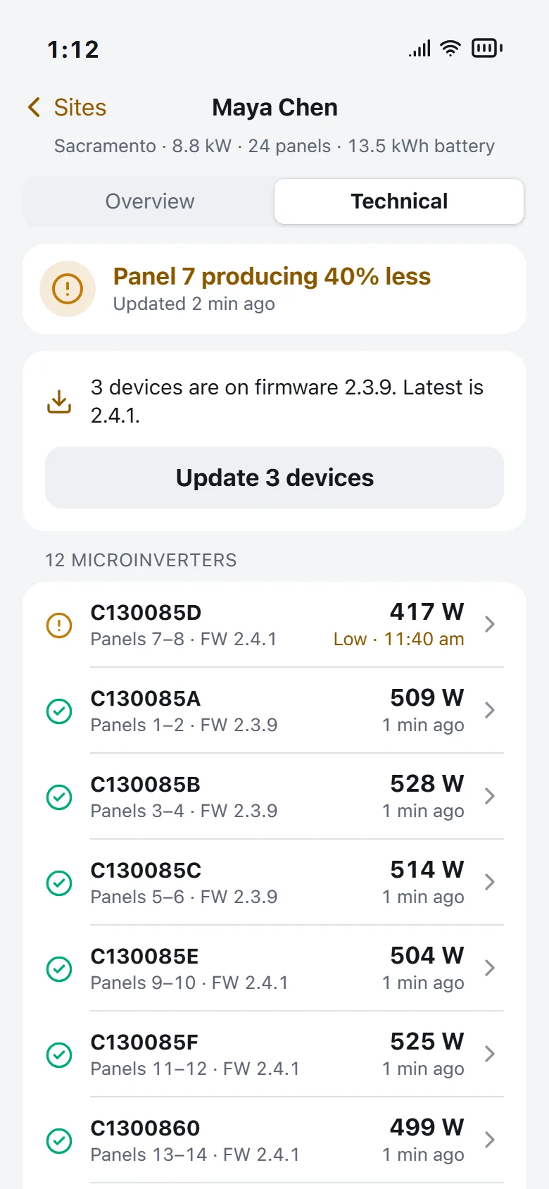 Technische Ansicht: Firmware-Update und Mikrowechselrichter, der schwache zuerst